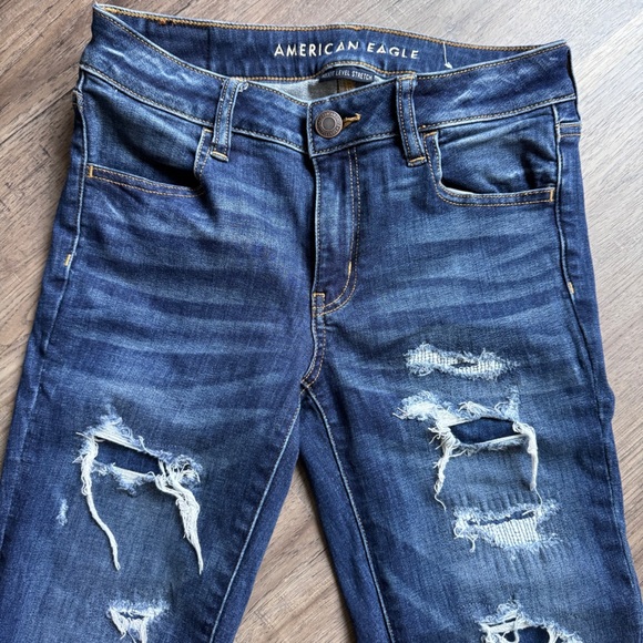 American Eagle Outfitters Dark Blue Distressed Jeggings - Size 6 Regular - Picture 6 of 13
